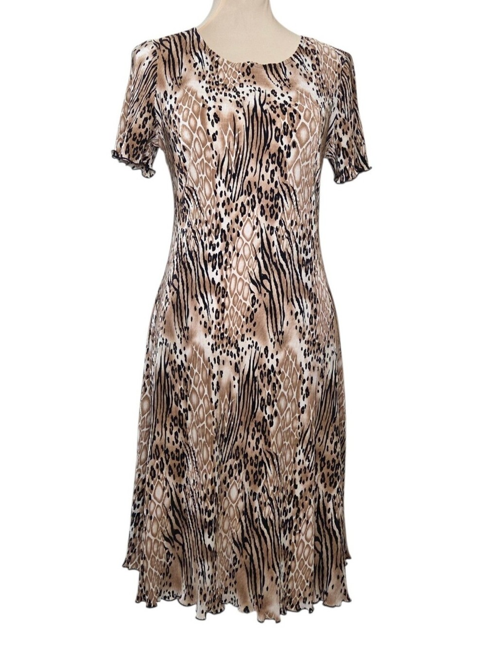 Sharade Vintage Animal Print Crinkle Dress Made USA Size 8 Mob Wife Lettuce Edge